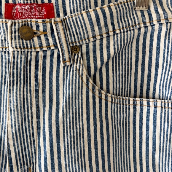 Vintage 80s/90s Omaha Jean Company Blue and White Vertical Striped Jean Shorts - Picture 2 of 7